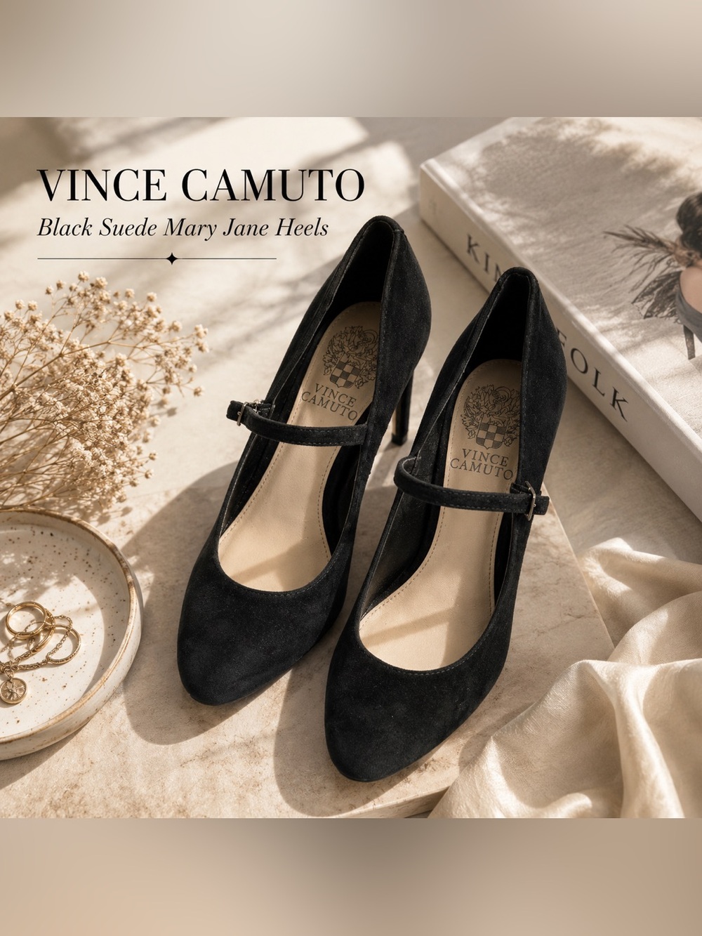 Vince Camuto Black Suede Mary Jane Heels